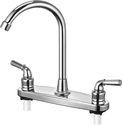 RV Non-Metallic Kitchen Faucet Two Handle-8" Main Body-High Arch-360 Swivel Replace for Motorhomes, Travel Trailers,Campers (8" HIGH Arch)