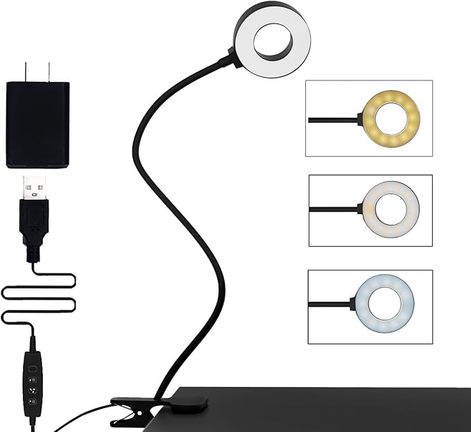 Clamp on Desk Lamp, LED Reading Light with Clamp - 3 Color Modes & 10 Brightness, 360°Adjustable Flexible Gooseneck Book Light for Office, Home, Reading and More - 18 inches Black