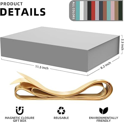 5 Pack Gift Boxes with Lids, 11 x 8.2 x 2.3 Inches Packing Box for Presents Ribbon Magnetic Closure, Luxury Wrapping Gift Boxes for Weddings, Birthdays, Chrismas, Halloween, Silver