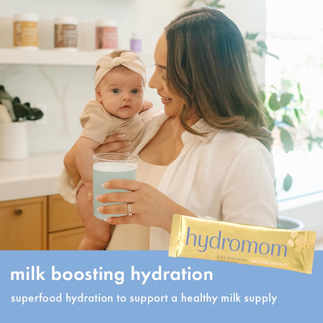 Boobie Hydromom Superfood Electrolyte Drink Mix, Blue Raspberry Lemonade | Refreshing Energy & Hydration Boost for Mamas | On-The-Go & Travel Essentials for Pregnancy, Lactation, & Beyond, 15 Packets