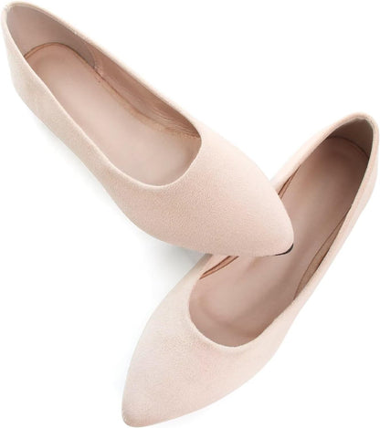 Women's Suede Pointed Toe Ballet Flats Comfortable Wedding Party Slip-On Ballerina Dressy Shoes for Women