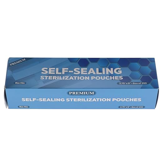 HSB 100529, Self-Seal Sterilization Pouches, Paper/Film, Blue, 2.75" x 9", Triple Seal & Heat Processed, Air-Tight, with Steam Indicator for Complete Sterilization, 200/Bx