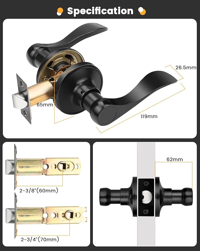 Gobrico 1 Pack Matte Black Passage Interior Door Lever Handles, WaveDrop Style No Locking Reversible Door Knobs for Hallway Closet