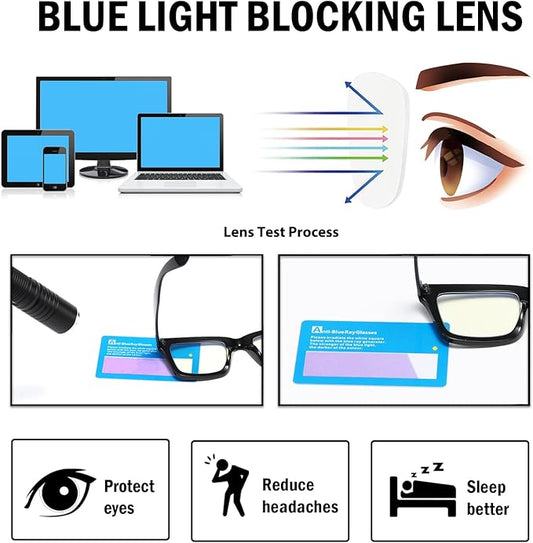 4 Pack Oprah Style Reading Glasses for Women Men Blue Light Blocking Computer Square Metal Spring Readers
