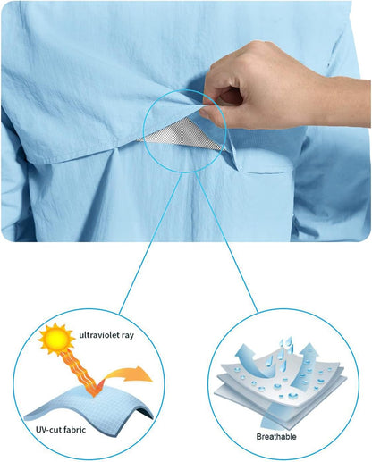 Pudolla XXL Mens Long Sleeve Fishing Shirts UPF 50+ UV Protection Sun Shirts Quick Drying Hiking Lightweight