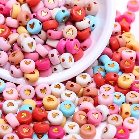 200Pcs DIY 7mm Materials Acrylic Flat Round Heart Pattern Spacer Loose Beads (Style 3)