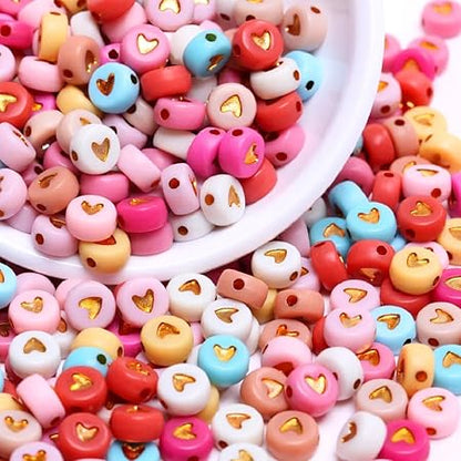 200Pcs DIY 7mm Materials Acrylic Flat Round Heart Pattern Spacer Loose Beads (Style 3)