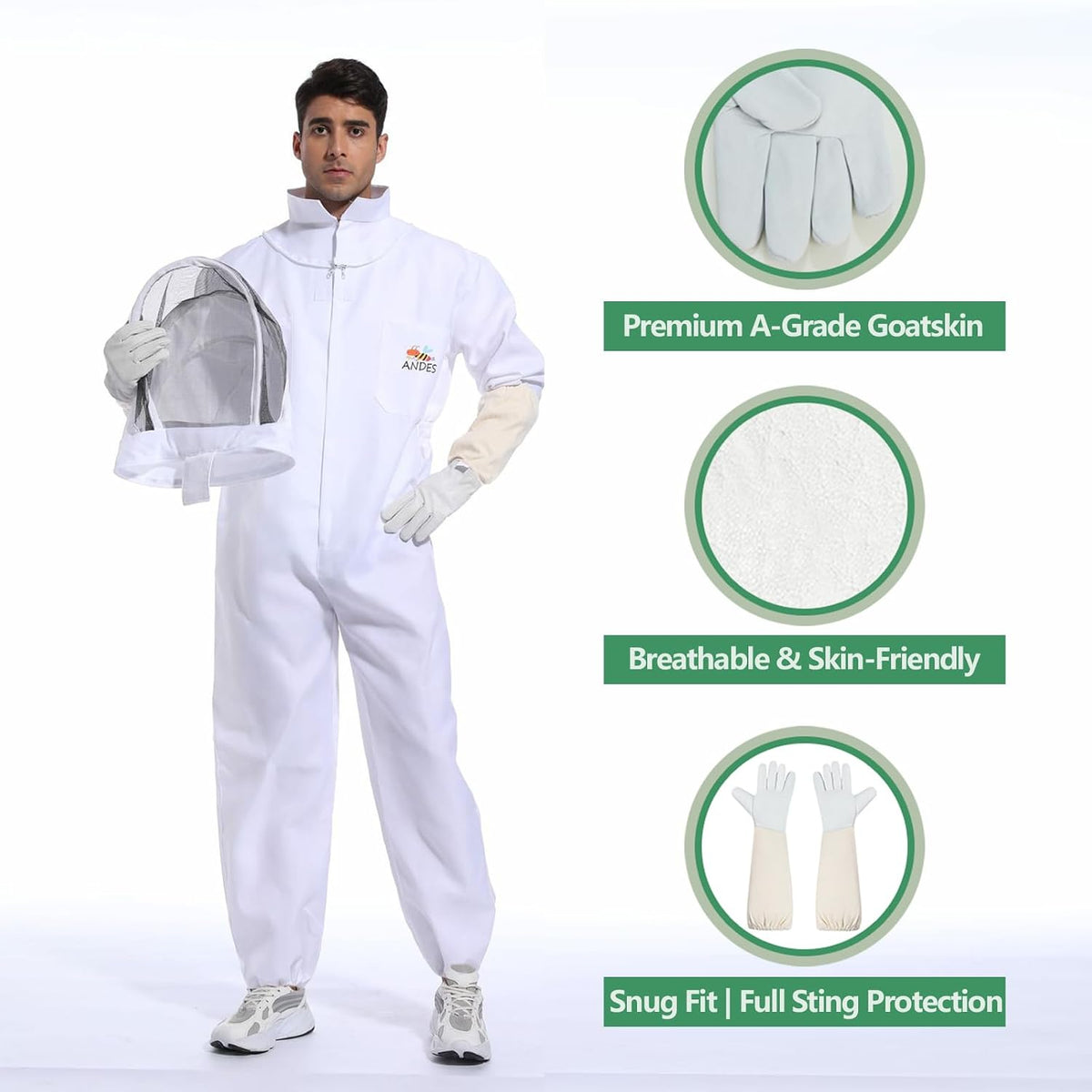 Bee Suit for Men Women Sting Proof, Polycotton Beekeeping Suit Beekeeper Costume&with Glove &Ventilated Hood, Bee Outfit for Backyard and beekeeping supplies (XXL)