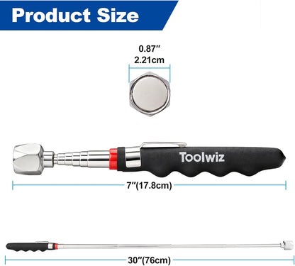Toolwiz 17" Rolling Magnetic Sweeper 8.8lbs, with 16 lbs Telescopic Magnetic Pick Up Tools (all included)