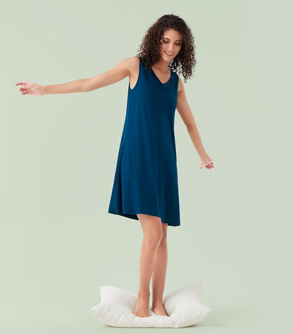 WiWi Nightgown for Women Cooling Sleeveless Sleepwear V Neck Sleep Shirt Plus Size Tank Pajamas Dress S-4X