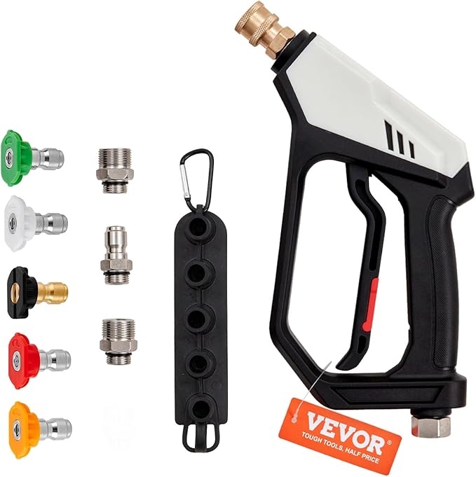 VEVOR Short Pressure Washer Gun, 5000 PSI High Power Washer Spay Gun, M22-14,15mm  38'' Inlet  14'' Outlet, Pressure Washer Handle with 5 Quick Connect Nozzles