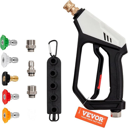 VEVOR Short Pressure Washer Gun, 5000 PSI High Power Washer Spay Gun, M22-14,15mm  38'' Inlet  14'' Outlet, Pressure Washer Handle with 5 Quick Connect Nozzles