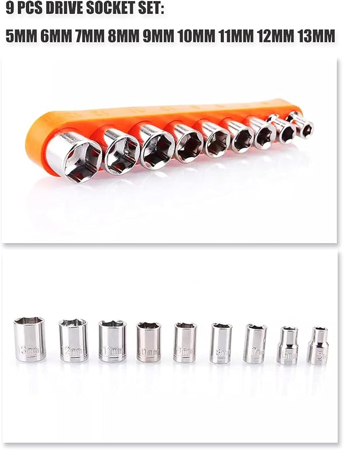 14 Socket Set Metric Socket Set, Standard Hex Drive Socket Set 9 PCS Impact Driver Socket Set