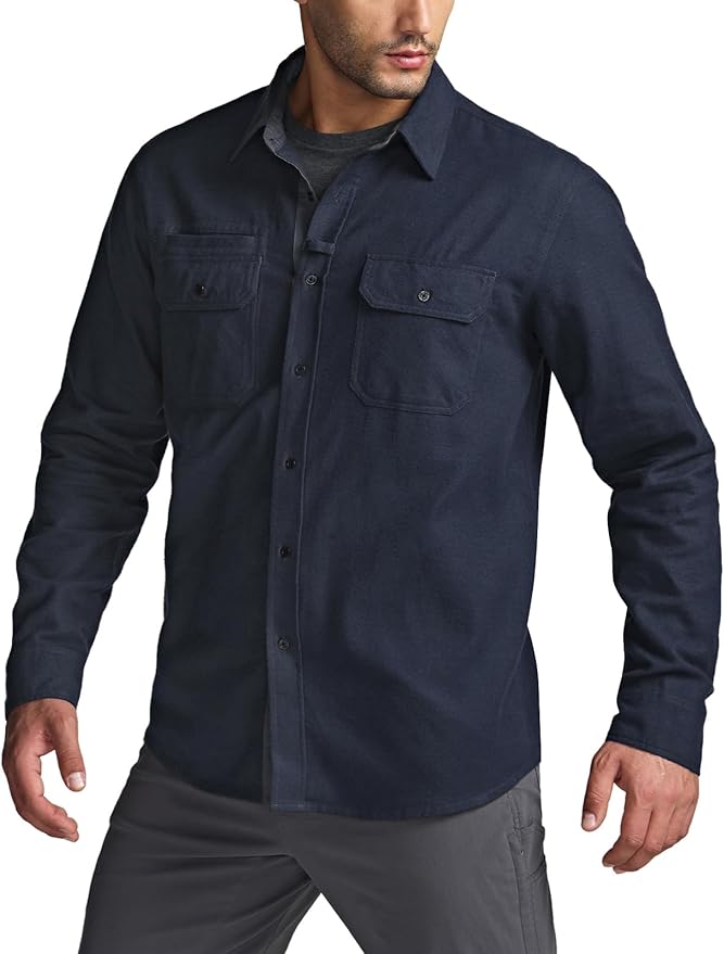 CQR Men's All Cotton Flannel Shirt, Long Sleeve Casual Button Down Plaid Shirt, Brushed Soft Outdoor Tactical Work Shirts
