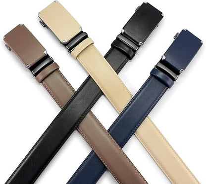 Ratchet Belt Dress Adjustable 1 3/8" Genuine Leather Designer Belt, Size Length Can be Cut, with Gift Box