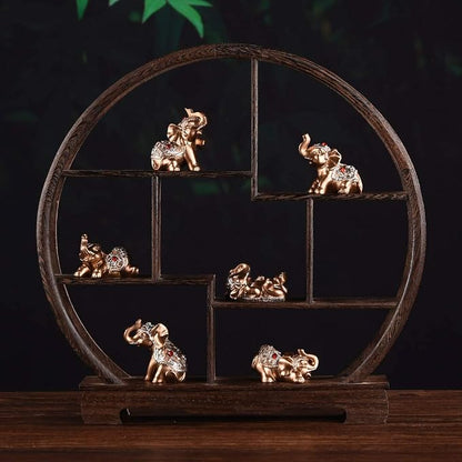 Brass Statu BRABUD Resin Small 6 Elephants Statues, Tabletop Decor, Gold Lucky Elephant Figurine, Home Office Shelf Decor Ornaments, Animal Lover Collectible Gift