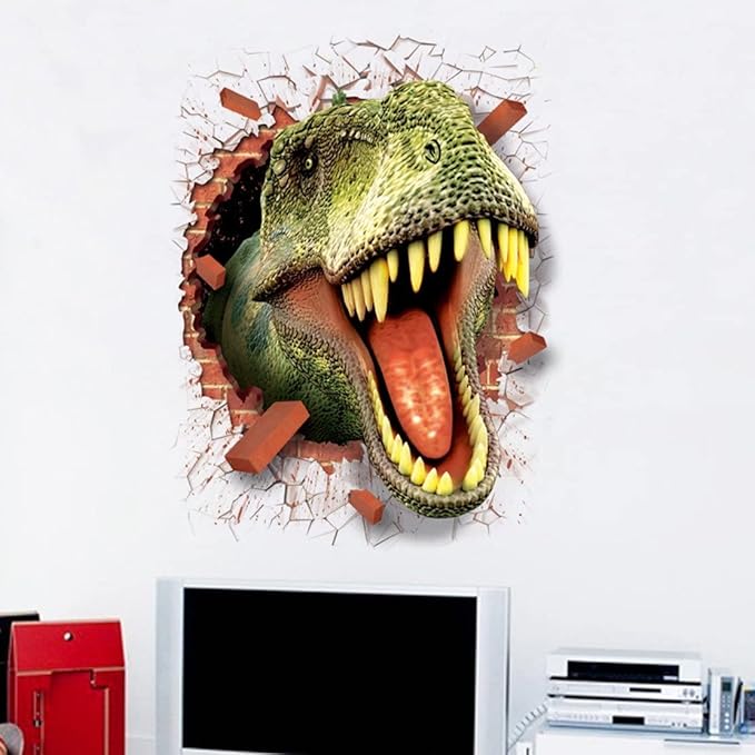 U-Shark 3D Self-adhesive Removable Break Through The Wall Vinyl Wall StickerMural Art Decals Decorator (3D Dinosaurs Opening Mouth(19.7" X 27.6"))