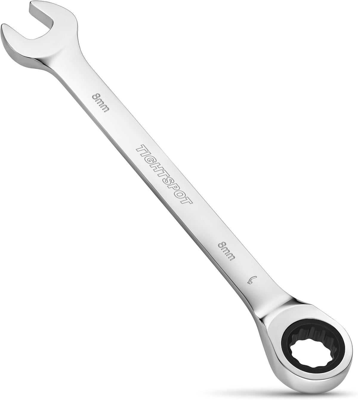 TIGHTSPOT 8 mm Ratchet Combination Wrench with Precision Movement, Polished Steel for Projects with Metric Tight Spaces