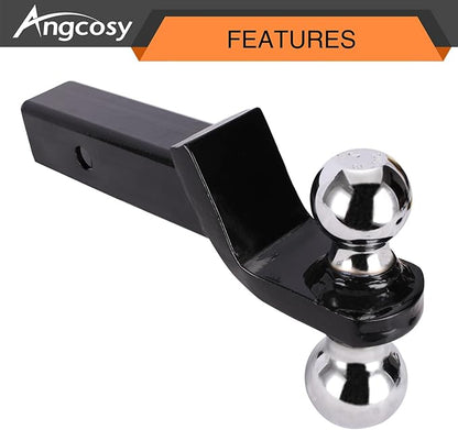 Double Ball Welded Tow Ball Bracket, 2 inches (5000 lbs) and 2-516 inches (7500 lbs) - Drop 2 inches, length 8-14 inches, hollow, black powder coated