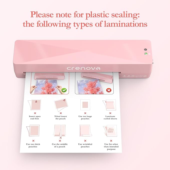 Crenova A4 Laminator Machine 4 in 1 Personal Desktop Hot  Cold with 10 Laminating Pouches No Bubbles 9 Inch Thermal Laminator for Home Office School Business Use Pink