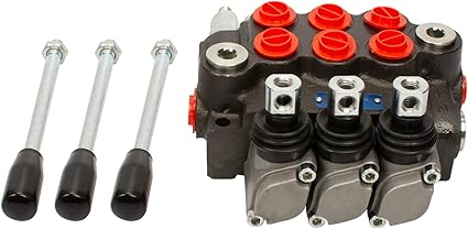 Hydraulic Tractor Loader Control Valve 3 spool, 11GPM SAE Ports Double Acting Hydraulic Directional Flow Control Valve wJoystick for Log Splitters, Tractors Loaders