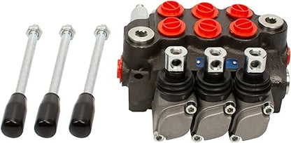 Hydraulic Tractor Loader Control Valve 3 spool, 11GPM SAE Ports Double Acting Hydraulic Directional Flow Control Valve wJoystick for Log Splitters, Tractors Loaders