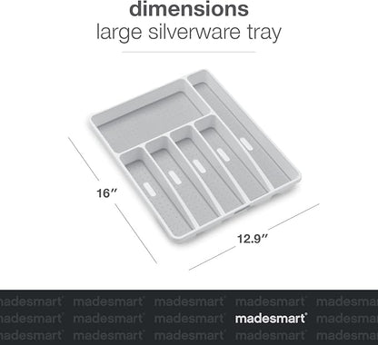 madesmart Classic Large Silverware Tray - White CLASSIC COLLECTION  6-Compartments Kitchen Drawer Organizer  Soft-Grip Lining and Non-Slip Rubber Feet  BPA-Free