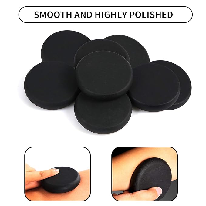 Basalt Massage Stones - 8 Extra Large Basalt Massage Rocks for Hot Rock Massages, 3.15 Inch Round Hot Stones for Massage, Essential Spa Massage Supplies