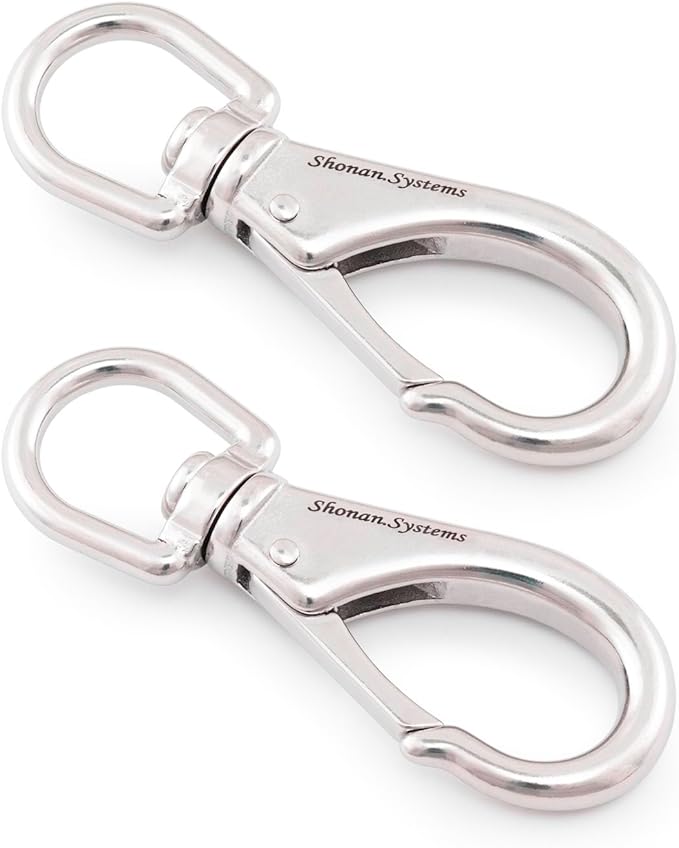 SHONAN Large Stainless Steel Swivel Snap Hooks, 2 Pack 4.6 Inch Heavy Duty Boat Hooks, Large Spring Clips for Boat Anchor Ropes and Cables