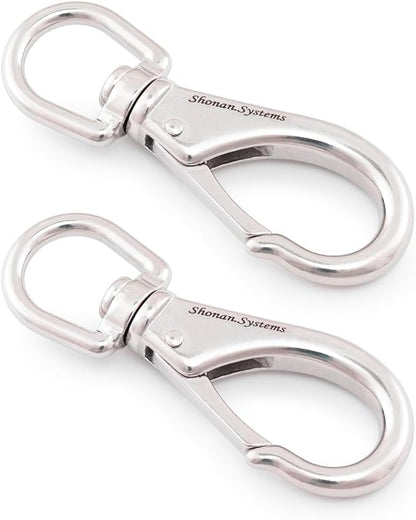 SHONAN Large Stainless Steel Swivel Snap Hooks, 2 Pack 4.6 Inch Heavy Duty Boat Hooks, Large Spring Clips for Boat Anchor Ropes and Cables