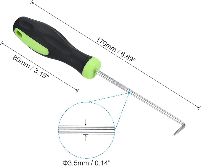 PATIKIL O-Ring 90 Degree Pick 170mm, Oil Seal Gasket Precision Screwdriver Puller Remover Removal Tool, Green