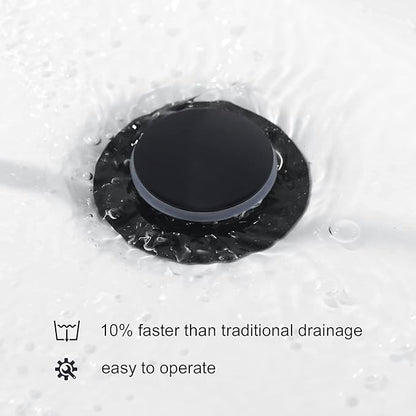 CREA Bathroom Sink Drain, Bathroom Sink Stopper with Drain Hair Catcher Pop Up Drain 1 12" for Bathroom Vanity Kitchen Sink with Overflow, Matte Black