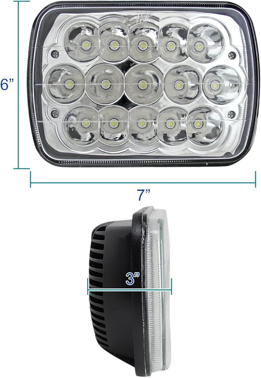 Spec-D Tuning 7"X6" H4 15 LED Light Bulb Clear Sealed Beam Headlight IP67 Head Light Assembly