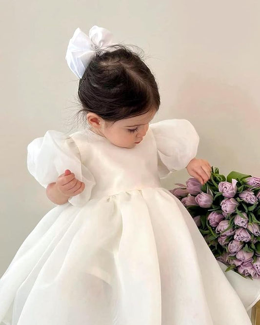 2Bunnies Girl Baby Toddler Puff Sleeve Organza Tulle Tutu Twirly Babydoll Flare Ball Gown Princess Flower Girl Dress
