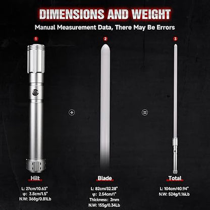 Light Saber with Motion Control, Heavy Dueling Light Sabers Sword Smooth Swing 12 RGB Colors,16 Fonts Blaster Sound Darksaber, Hilt Light Sabers for Adults Kids Forge Christmas Cosplay Gift Sliver E28