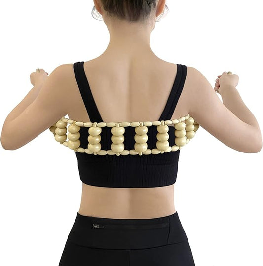 Wood Back Massager Roller Rope, Manual Massage Strap for Back, Neck, Shoulders, Legs, Waist Pain Relief, Wooden Therapy Lymphatic Anti Cellulite Muscle Recovery Massage Tool