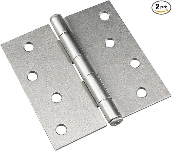 Richelieu 822NBB Onward (2-Pack) 4-inch (102 mm) Full Mortise Butt Hinge for Interior Door, Square Corner, Brushed Nickel Finish