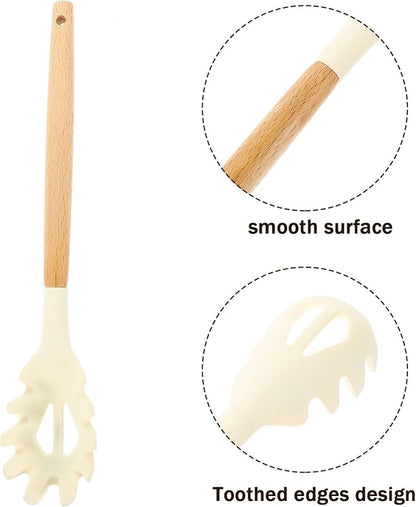 Silicone Pasta Fork, Kitchen Heat Resistant Noodle Spoon Server, BPA Free Spaghetti Strainer,12.8 inch