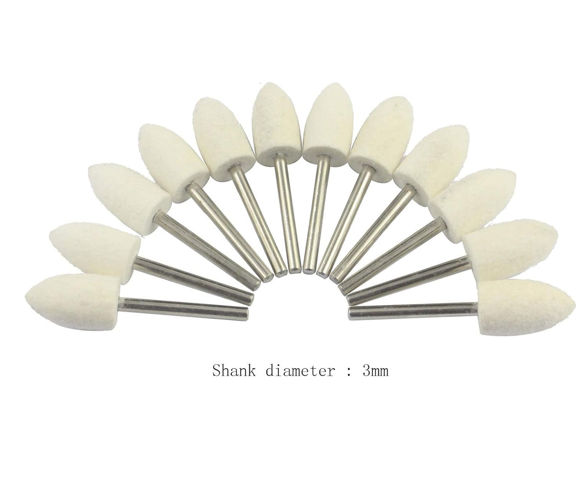 Luo ke 10mm Diameter Bullet Shape Polishing Buffing Wheels Wool Felt Mounted Mandrel Grinding Bits Grinder Head Rotary Tool Accessories Drill Tools Attachment - 1/8 Inch Shank