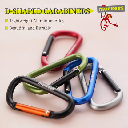 munkees Small Carabiner Clip Keychain 2 Pack, Mini Caribeener 2 inch to 3" for Keys Aluminum Alloy Biner Lightweights for Bottle Buckle, Backpack Hoo