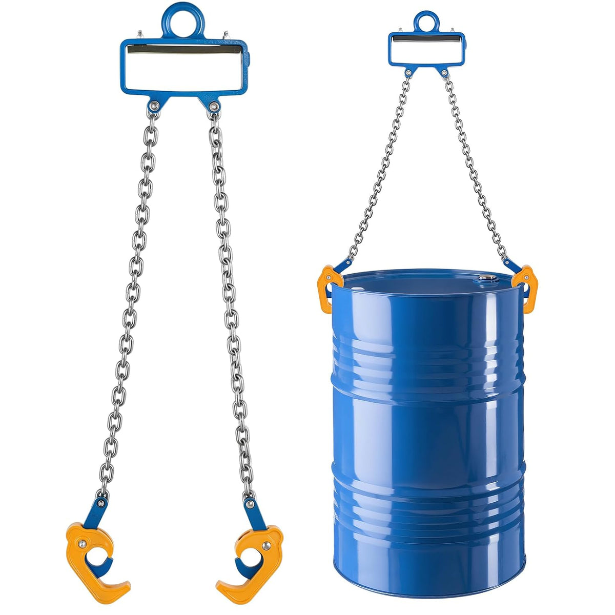 VEVOR Chain Drum Lifter, G80 Drum Lifting Chain Sling with Security Hook, 2200LBS Capacity, Drums Handling Equipment Fits for Crane Forklift, Carbon Steel Barrel Lifter for Plastic & Metal Drums