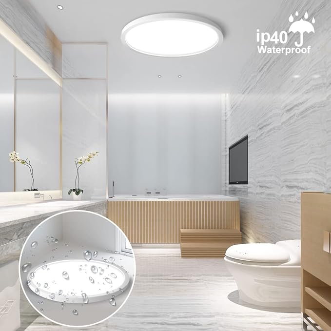 9 inch LED Flush Mount Ceiling Light Fixture, 5000K Daylight White 18W Flat Modern Ceiling Lighting, 1800LM Ceiling Lamp for Bathroom Porch, Kitchen, Bedroom, Living Room, Hallway