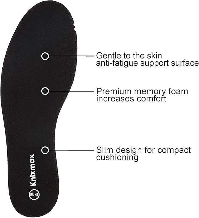 Knixmax Memory Foam Insoles for Men, Super Soft Shoe Inserts for Sneakers Slippers Boots Liners Replacement Inner Soles, Cushioned Flat Shoe Pads Black EU 44