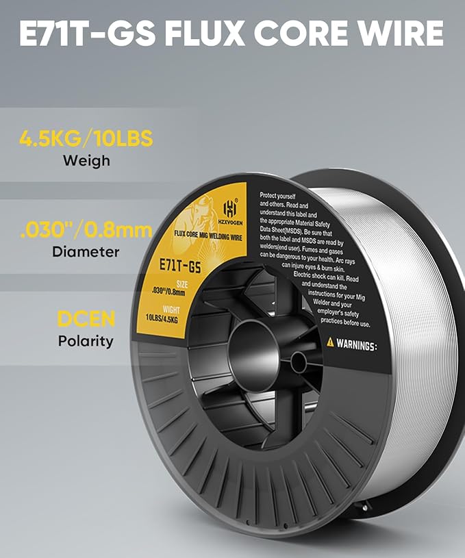 H HZXVOGEN E71T-GS .030''Gasless Flux Core MIG Welding Wire for Steel - 10 Pound Spool