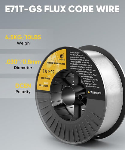 H HZXVOGEN E71T-GS .030''Gasless Flux Core MIG Welding Wire for Steel - 10 Pound Spool