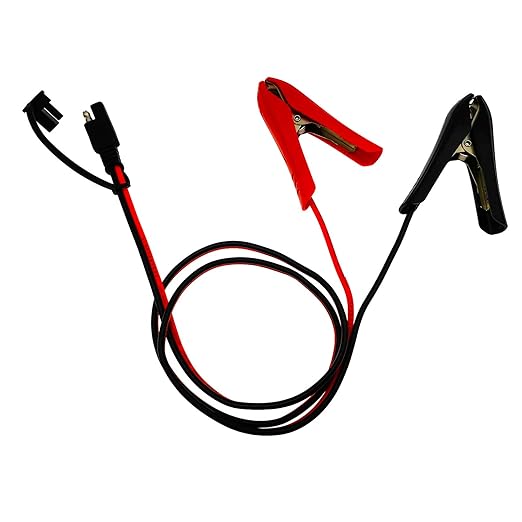 1 FT Battery Clip-on Crocodile Clamps to SAE Connector, 14AWG Solar Charger Extension Cable/Power Supply Aux Adapter/Red & Black Connecting Alligator Clips Charging Wire