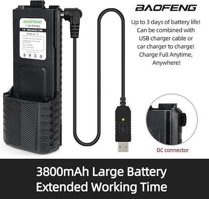 BL-5 3800mAh Extended Battery Walkie Talkie UV-5R BF-8HP UV-5RX3 RD-5R UV-5RTP UV-5R MK2 MK3X MK5 Plus Series Two Way Radios (UV-5R 3800USB Charging Cable)