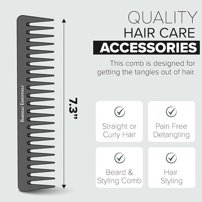 Black Carbon Wide Tooth Comb for Curly and Straight Hair (7 inch) - Professional Detangling Comb for Men & Women - Detangler Big Tooth Comb for Curls and Wet Hair - Large Barber Comb for Hair Styling