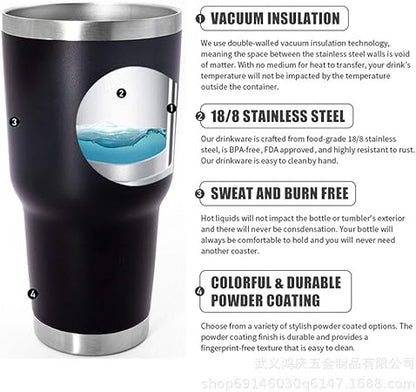 30 oz Stainless Steel Tumbler, Double Wall Insulated Travel Mug with Lid (White)