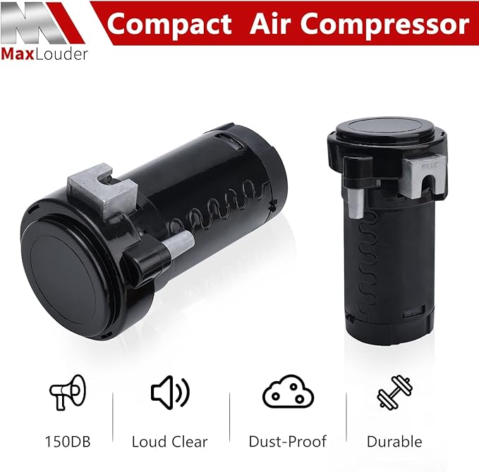 12V Air Compressor, Air Pump for Horn, Super Loud Car Horn Compressor Kit for Any Vehicle Trucks Lorrys Cars Vans Trains Boats -Black